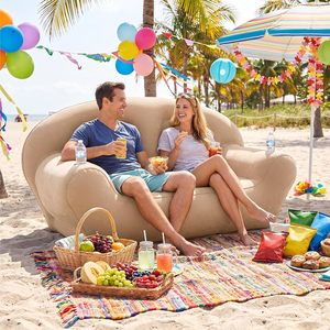 Inflatable Couch Flocked Surface Blow up Chair Folding Portable Flocking Inflatable <b>Air</b> <b>Sofa</b> Lazy <b>Sofa</b> for Living Room - Product Image 3