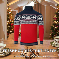 Pull de Noël personnalisé pour homme, col roulé, jacquard, motif Fair Isle, rennes, flocons de neige, tricoté, color block, pull d'hiver