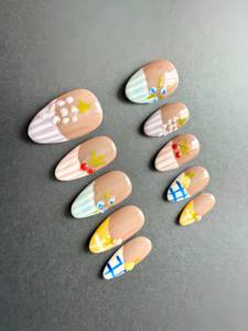 Ongles courts <span class=keywords><strong>en</strong></span> amande faits à la main, motif <span class=keywords><strong>arc</strong></span>-<span class=keywords><strong>en</strong></span>-<span class=keywords><strong>ciel</strong></span> <span class=keywords><strong>pastel</strong></span>, style français 3D, fruits fraise citron raisin, été, luxe, ongles <span class=keywords><strong>en</strong></span> gel artisanaux - Product Image 5