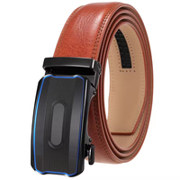 Ceinture en cuir pour homme sur mesure OEM en gros LY36-24481-1 avec garniture bleue, texture verticale, boucle automatique à cliquet, en cuir de vachette huilé et ciré