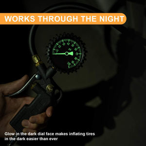 เกจวัดลมยางแบบเรืองแสง ขนาด 2.5 นิ้ว อ่านง่าย 100psi พร้อมหัวเติมลมทองเหลือง สำหรับรถ SUV รถบรรทุก รถบ้าน - Product Image 2