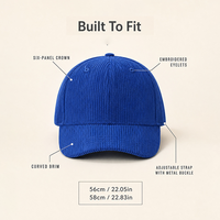 Casquette de baseball en velours côtelé personnalisée pour homme, ajustable, vierge, avec logo brodé, casquette de sport
