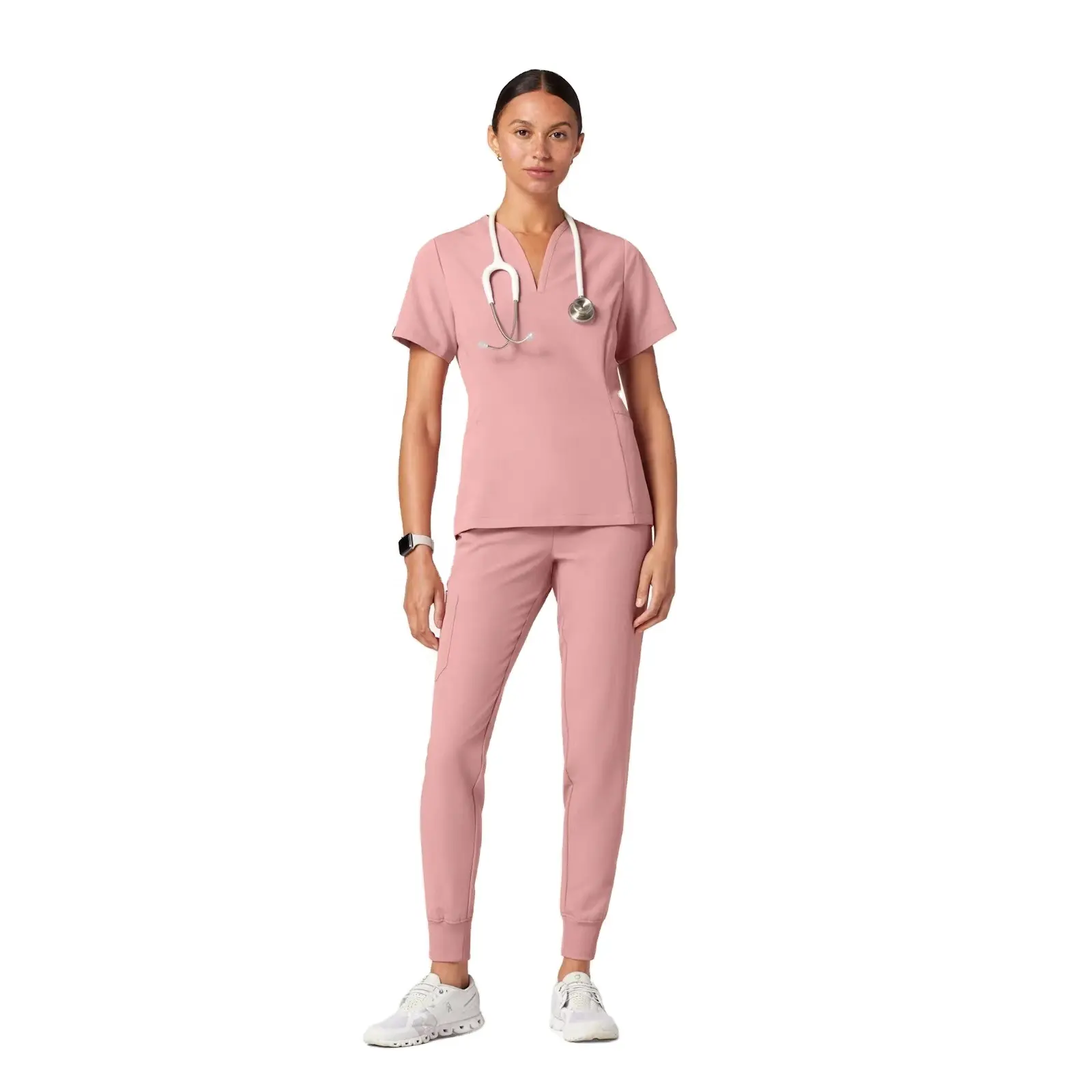 2023 kustomisasi TRS merah muda scrub sesuai desain untuk wanita Jogger Celana disesuaikan scrub Suit desain untuk wanita