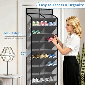 Organizador de Zapatos Multifuncional para Puerta, Capacidad para 30 Pares, Malla Gris, Colgante, Cinco Niveles, 20 Compartimentos Anchos y Profundos - Product Image 2