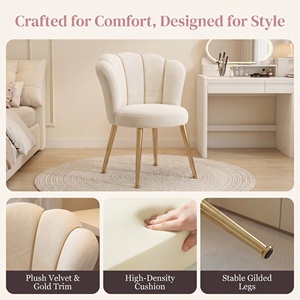 Shell Shaped Velvet Vanity Chair Gold Metal Legs Upholstered Accent Makeup Dressing <b>Stool</b> - Product Image 2