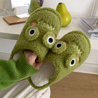 Chaussons amusants en forme de grenouille de dessin animé XIXITIAO, antidérapants, en peluche, chaussures d'intérieur, hiver, mignons, chauds, verts, en fourrure, pantoufles