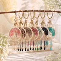 Porte-clés attrape-rêves Arbre de Vie en éclats de cristal naturel, avec pompon et perles, breloque de sac, pendentif, cadeau bijou