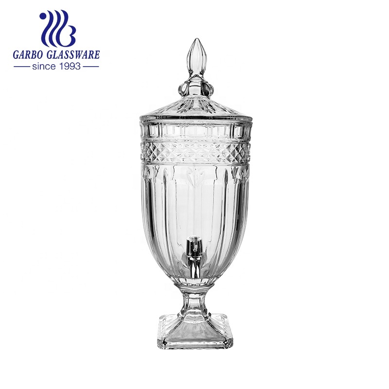 Verre Gravé Distributeur de Jus de Fruit de Grande Capacité 45L Conteneur de Jus de Vin En Verre Avec Robinet Et Couvercle