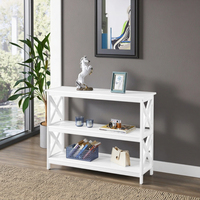 Console classique simple en bois à double plateau 80 cm, moderne, blanche et noire, pour salon, hôtel, hall d'entrée et couloir