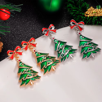 Boucles d'oreilles tendance en alliage, style lustre, avec breloque ruban personnalisée, pendentif sapin de Noël, bijoux de fête pour femme, vente en gros OEM