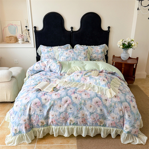 Parure de lit 4 pièces personnalisable en coton lavé imprimé floral, en polyester, <span class=keywords><strong>facile</strong></span> d'entretien, lavable, douce, toutes saisons - Product Image 4