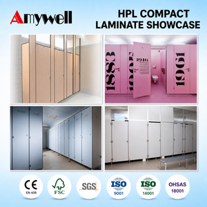Cuarto de baño ducha pública Hpl Panel inodoro cubículo partición Material artesanía papel laminado de alta presión Panel compacto fenólico - Product Image 3