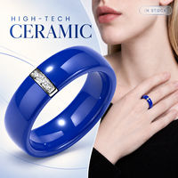 Bague large en céramique haute technologie bleue avec accent en acier inoxydable argenté, cadeau unisexe, vente en gros, fournisseur OEM ODM personnalisé