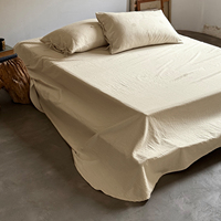 Ensemble de literie minimaliste pour chambre à coucher en lin naturel non teint (10 % lin, 90 % coton) avec jacquard à pois teint en fil et lavé