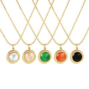 Collar de Cadena de Bolas Chapado en Oro para Mujer con Colgante de Piedra Redonda con Engaste de Bisel, Joyería Fina para Uso Diario - Product Image 1