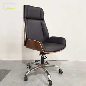 Chaise de bureau exécutive en cuir KEPO ergonomique avec dossier en bois rembourré, hauteur réglable, pivotante et inclinable, chaise d'ordinateur en cuir - Product Image 1