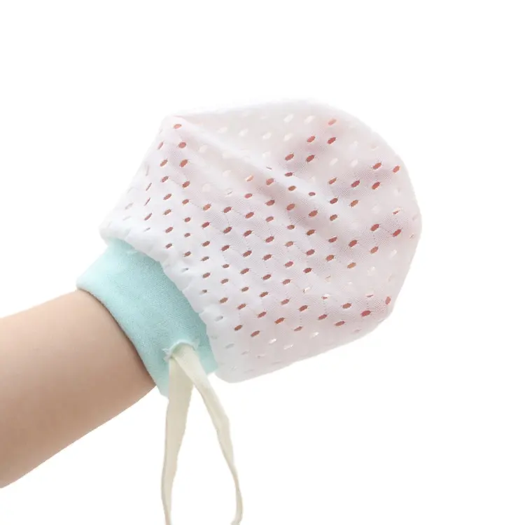 Baby Boy Girl No Scratch Silk Cotton Mittens Mesh Breathable Drawstring Gloves for Newborn Toddler Infants Eyelet Mitten
