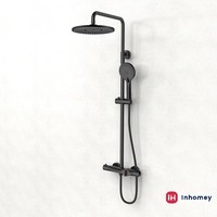 Ensemble de douche thermostatique moderne noir mat avec robinet de douche noir et système de douche pluie rond de 10 pouces