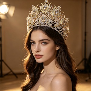Corona di Lusso in Cristallo con Strass, Tiara Rotonda Fatta a Mano, <span class=keywords><strong>Accessori</strong></span> <span class=keywords><strong>per</strong></span> <span class=keywords><strong>Capelli</strong></span> da <span class=keywords><strong>Sposa</strong></span> in Argento <span class=keywords><strong>per</strong></span> Matrimoni e Feste Quinceañera - Product Image 1