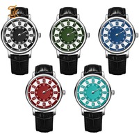 Montres de luxe mécaniques automatiques à heures sautillantes, squelette évidé, bracelet en cuir saphir, montre-bracelet squelette, logo personnalisé du fabricant