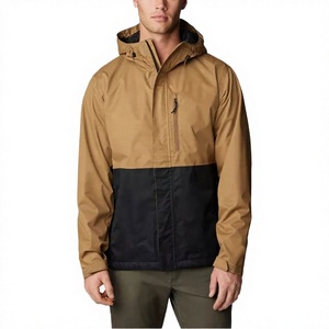 Men's Hooded Color Blocking Waterproof Jacket Casual Autumn Zipper Closure Regular Fit Tan Black - Product Image 1