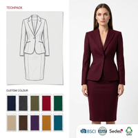 Costume de bureau pour femme en laine peignée premium, motif pied-de-poule classique personnalisé, avec blazer et jupe crayon mi-longue taille haute, coupe silhouette sablier