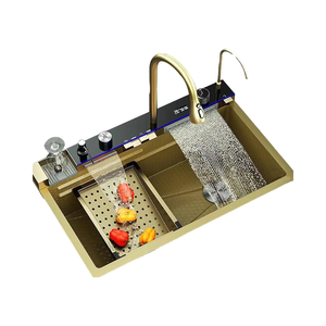<span class=keywords><strong>Fregadero</strong></span> de Cocina de acero inoxidable inteligente grande hecho a mano de 100x50cm cascada dorada <span class=keywords><strong>Fregadero</strong></span> De Cocina con grifo extraíble para hoteles - Product Image 2