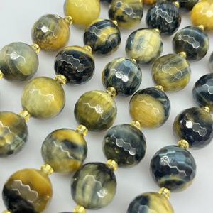 Perle Grandi in Occhio di <span class=keywords><strong>Tigre</strong></span> Giallo Blu Fantasia da 16mm, Perle Sfaccettate Rotonde in Pietra Naturale da 1.5MM per Creazione di Gioielli, 21 Pezzi/Filo - Product Image 3