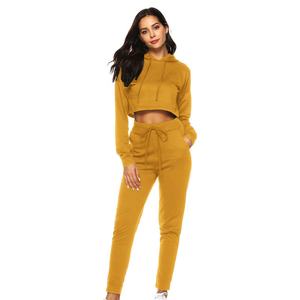 Chándal deportivo para mujer, sudadera con capucha, Top corto, pantalones para trotar, 2 uds. - Product Image 2