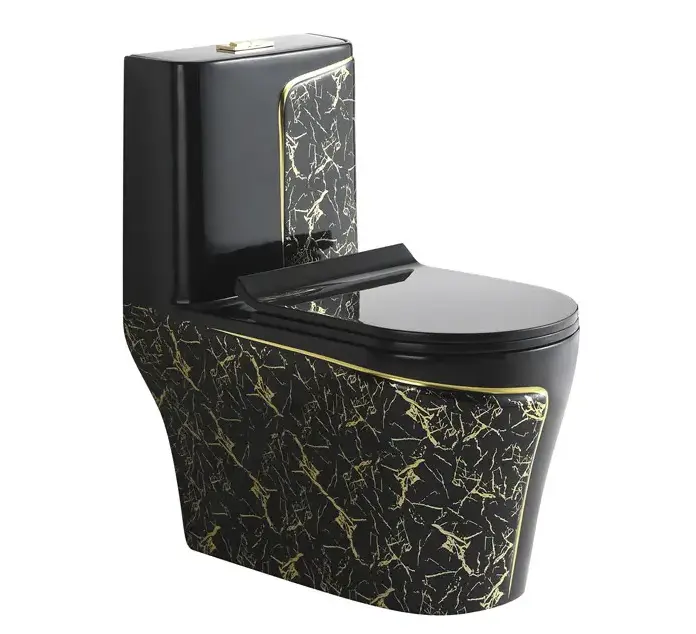 Design de mode salle de bain WC en céramique toilette monobloc sans rebord monté au sol wc noir cuvette de toilette