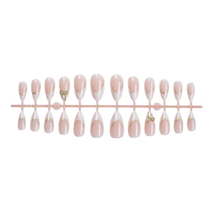 <span class=keywords><strong>Unghie</strong></span> Finte Francesi a Mandorla all'Ingrosso per Signore, 24 Pezzi, Manicure Press-on con Bordi Dorati, <span class=keywords><strong>Unghie</strong></span> Artificiali - Product Image 5