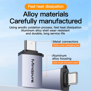 Adaptador USB 3.0 OTG de Aleación de Aluminio Mindpure de 5 Gbps, Conector USB-C Macho a Hembra, Transferencia de Datos, Convertidor Tipo C, Carga Rápida - Product Image 2