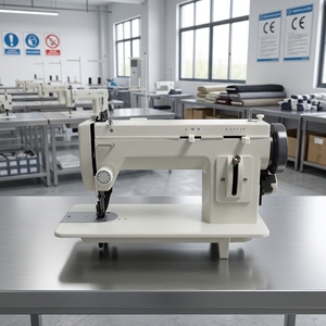 Máquina de coser plana con pie de arrastre, puntada de seguridad, para uso doméstico, de una sola aguja, con motor, nueva, construcción metálica industrial. - Product Image 1