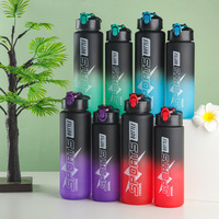 Bouteille d'eau de sport portable en plastique de 1000 ml avec sangle, couleur dégradée, pour boire directement en voyage