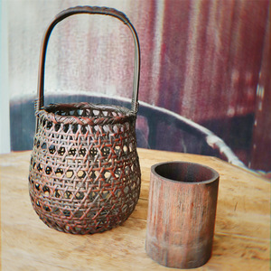 Japanese Style Bamboo Woven Vase Round Handmade Tabletop Decorative Flower Vase For Tea Room Or Home Decoration - Product Image 3
