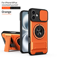 Coque de protection magnétique antichute en PC avec support anneau coulissant et motif animal pour iPhone 16 Plus