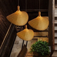 Lampe suspendue en bambou, faite à la main, en rotin vintage, LED, pour hôtel, restaurant, intérieur