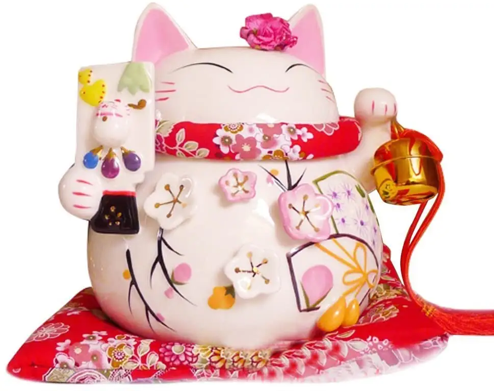 8 "큰 흰색 세라믹 Maneki Neko 행운의 고양이 동전 은행 스타일 토큰 저금통