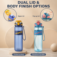Bouteille d'eau en plastique mate de qualité alimentaire, sans BPA, anti-fuite, couleur personnalisée, avec paille, pour enfants, école et activités de plein air