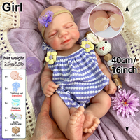16 Zoll Unbemalte Vollsilikon-Reborn-Babypuppe vom Hersteller mit geschlossenen Augen, kuschelig weich, mit Schnuller, Großhandel
