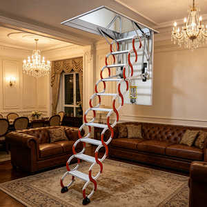 <span class=keywords><strong>Escalera</strong></span> retráctil telescópica compacta de acero al carbono para ático, oculta en el techo, con peldaños engrosados y plegables. - Product Image 3