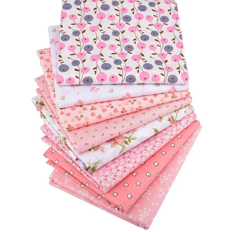 8PCS/Set Pink Series Love Cherry Floral Printed 100% Cotton Bundle Quilting Twill Fabric For Face Mask Scarf Baby Cloths