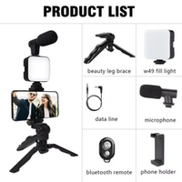 Kit Support Téléphone Portable pour Photographie, Éclairage, Vlogging, Vidéo, Diffusion en Direct Extérieure, Trépied, Anneau Lumineux, Maquillage, Smartphone, Plastique