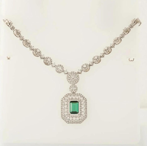 Emerald Style Moissanite 925 Silver Art Deco <b>Necklace</b> White Stones Bridal <b>Statement</b> Wedding Jewelry Elegant Design Style - Product Image 5