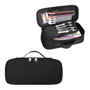 Estuche para lápices negro de gran capacidad, bolsa para bolígrafos con cremallera, bolsa portátil para útiles escolares con asa - Product Image 3