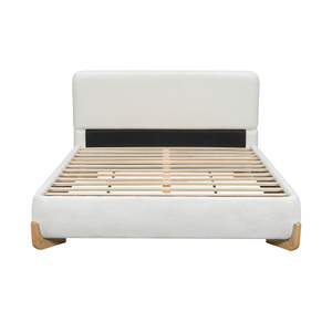 Cama Ajustable Tapizada en Chenilla Elegante, Diseño Moderno, Patas de Madera Maciza Marrón Oscuro, Pieza Central de Dormitorio Lujosa y Confortable - Product Image 3