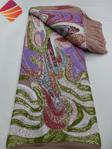 Tela de Tul con Lentejuelas Coloridas de Alta Calidad, Tela de Encaje Francés con Cuentas, Bordado de Malla, Tela de Encaje Africana para Vestidos de Fiesta para <span class=keywords><strong>Mujer</strong></span> - Product Image 2