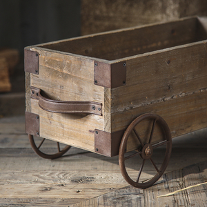 Rustik tarzı yaratıcı ev eski çiftlik dekorasyon ahşap ve Metal <span class=keywords><strong>Handcart</strong></span> raf balkon çiçek rafı - Product Image 5