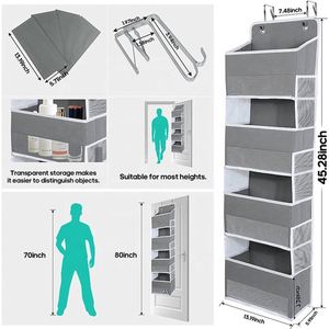 Over Door Organizer with 4 <b>Large</b> Pockets and 6 Side Pockets, Hanging Organizer with Mesh Window for Bedroom, Nursery,etc. - Product Image 5