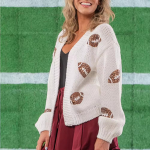 Wholesale Custom logo Relaxed Fit Pattern <strong>Women</strong> <strong>Cardigan</strong> Sweater <strong>Oversized</strong> Knitted Sequin Football <strong>Cardigan</strong> - Product Image 3